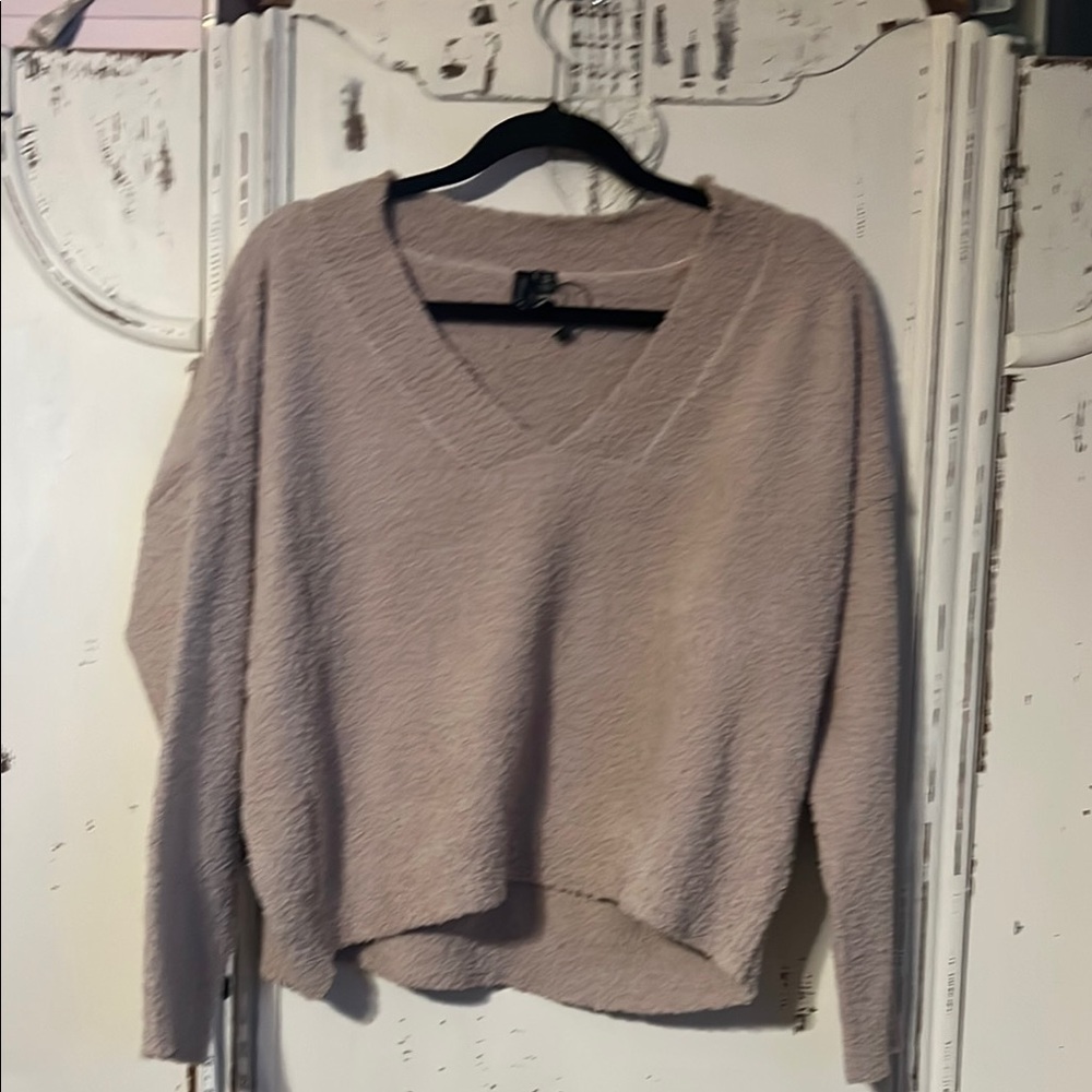 Knot Sisters Tan V-Neck Sweater Relaxed Fit